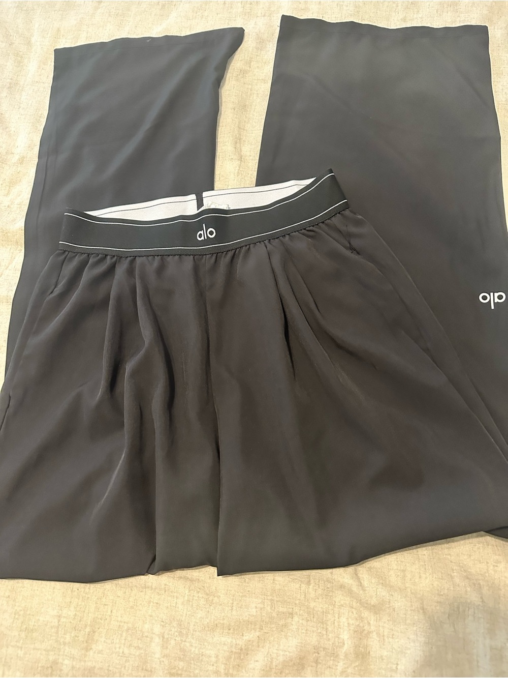 ALO Yoga Black Wide-Leg Trousers with Logo Waistband